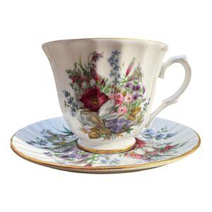 Crown Staffordshire Fine Bone China Floral Teacup & Saucer Set Victorian England